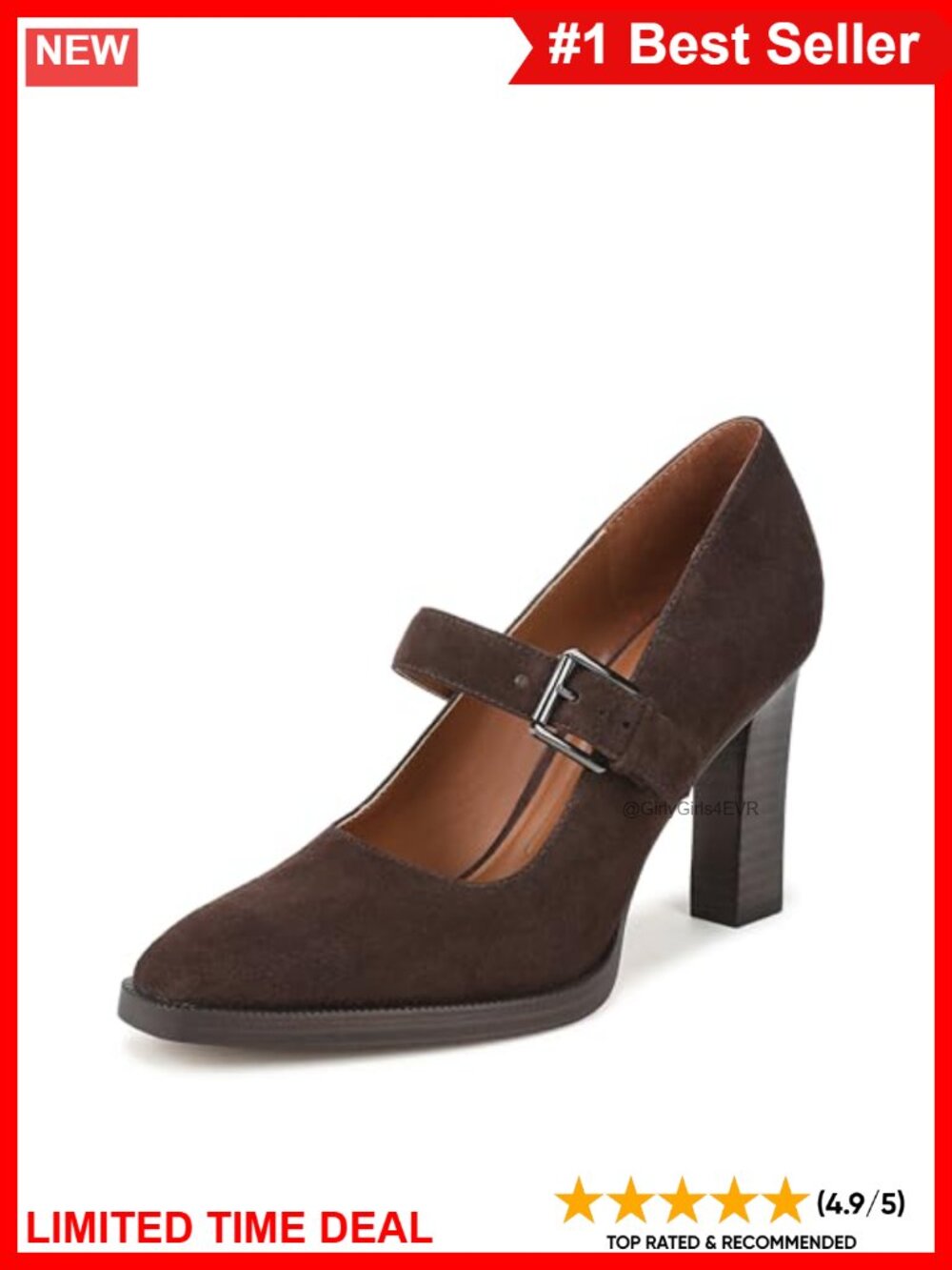 Faux Leather Block Heel Square Toe Buckle Pump Business Casual Shoe